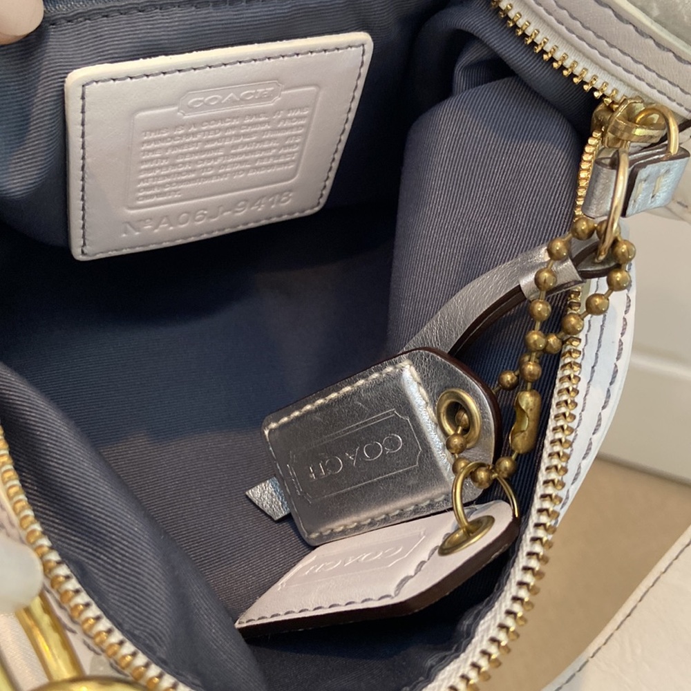 Coach White And Grey Bag With Gold Hardware Gem